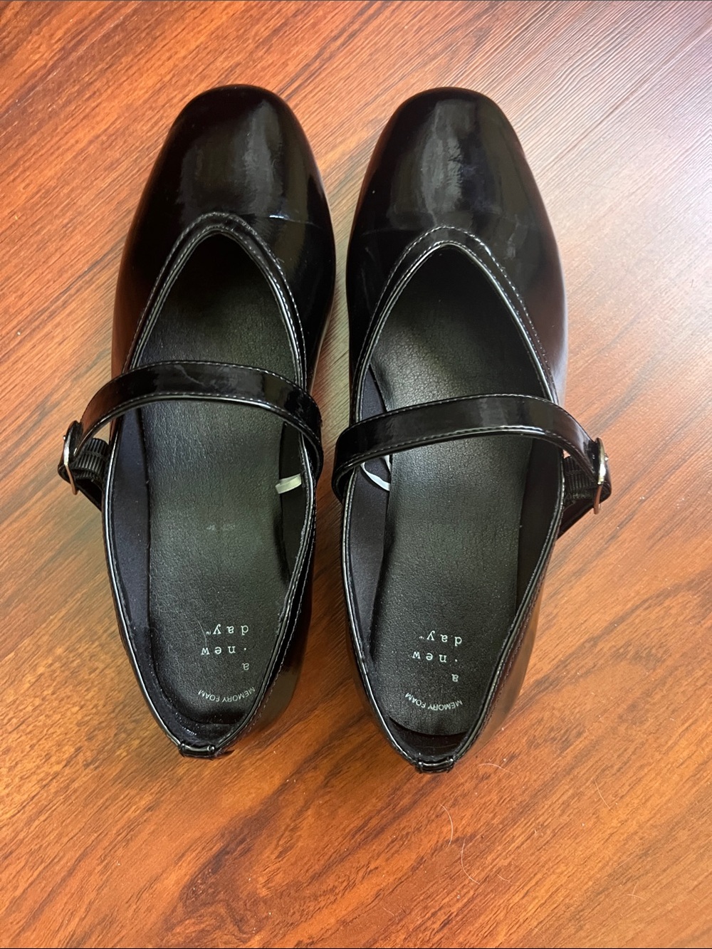 a new day Black Patent Mary Jane Flats with Adjustable Strap
